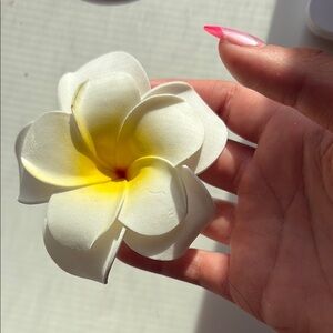 White and Yellow Plumeria Hair Clip